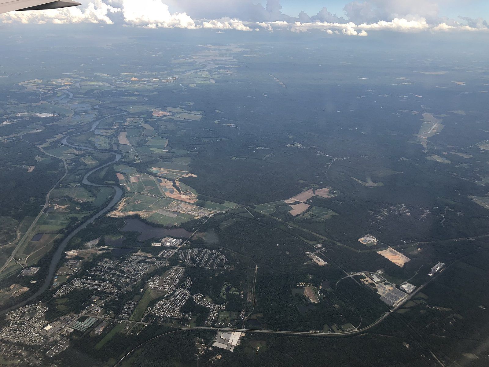 2019-07-22 15 50 05 View southeast along the Rappahannock River in eastern Spotsylvania County, northern Caroline County, southern Stafford County and southwestern King George County in Virginia from an airplane